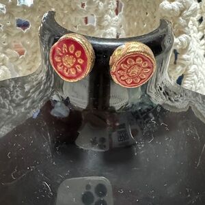 Handcrafted Red and Gold Floral Stud Earrings - Women Jewelry
